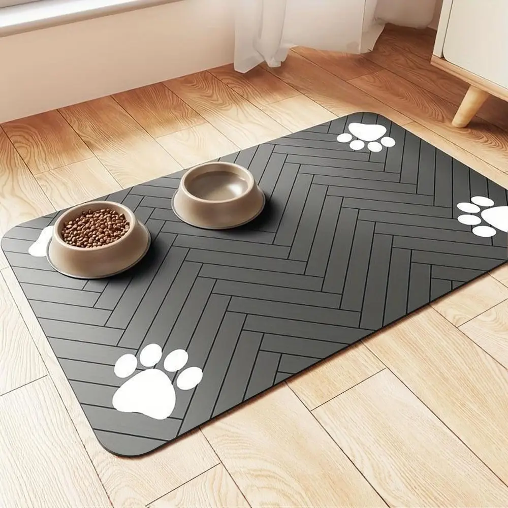 Quick Drying Absorbent Pet Feeding Mat for Dogs and Cats, Non-Slip Rubber Bottom, Dark Polyester Surface for Indoor Use 1 Quick Drying Absorbent Pet Feeding Mat for Dogs and Cats, Non-Slip Rubber Bottom, Dark Polyester Surface for Indoor Use