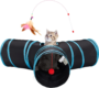 Pet Cat Tunnel Tube Toys 3 Way Collapsible, Tunnels for Indoor Cats, Interactive Tube with Teaser Wand, Peek Holes & Hanging Ball, Black & Blue 2 1ca8b2352483e7a50d416d7153a2a505 2