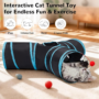 Pet Cat Tunnel Tube Toys 3 Way Collapsible, Tunnels for Indoor Cats, Interactive Tube with Teaser Wand, Peek Holes & Hanging Ball, Black & Blue 4 255829100df9840acafd91031480e52a 2