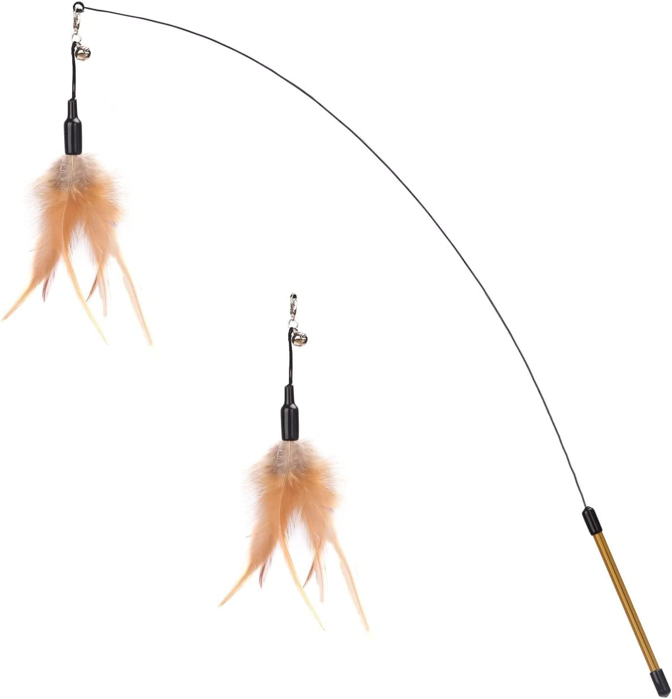 Cat Feather Wand Interactive Toy, 2 Feathers + 1 Wand with Bell | Cat Feather Teaser Toys Flying Catcher Extra Long 34.5" Wand Exerciser Playing Chase Cat Toy Wands for Kitten or Cats, Brown 1 Cat Feather Wand Interactive Toy, 2 Feathers + 1 Wand with Bell | Cat Feather Teaser Toys Flying Catcher Extra Long 34.5" Wand Exerciser Playing Chase Cat Toy Wands for Kitten or Cats, Brown